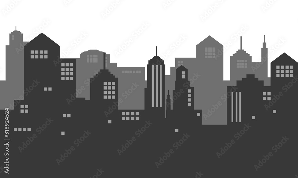 Black and white colour of background silhouette city town