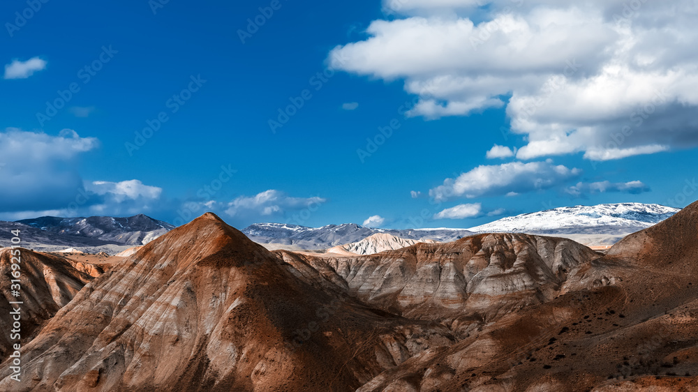 View of the beautiful striped red mountain