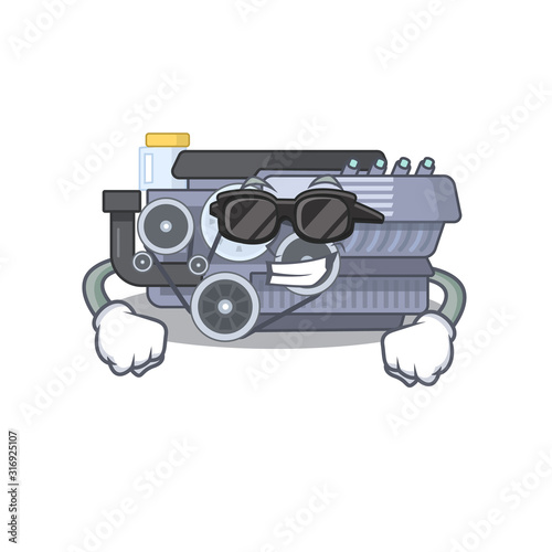 Super cool combustion engine character wearing black glasses