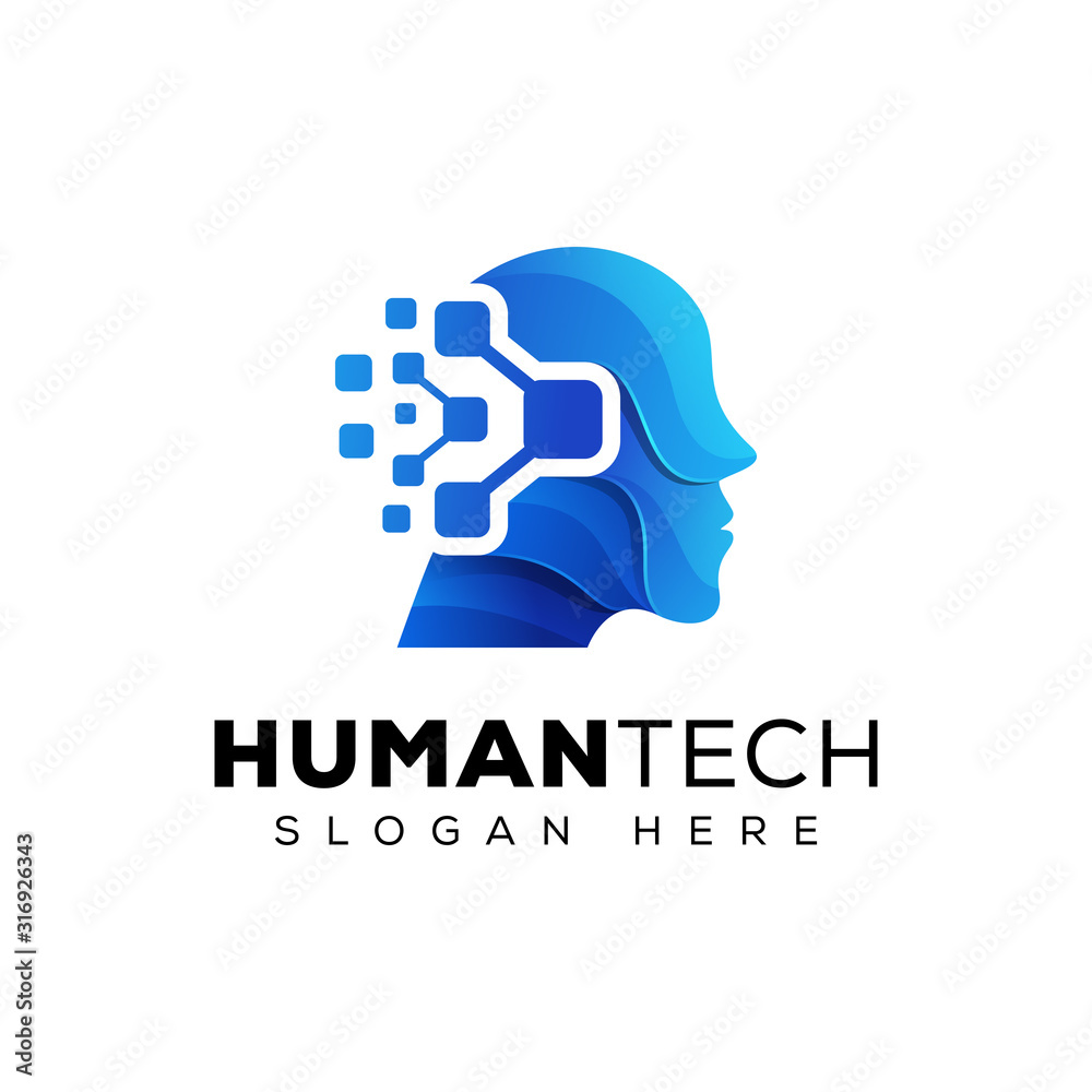 Human technology/ human digital, robot tech logo design