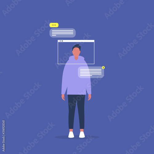 Internet technologies, landing page frame, young male modern user, conceptual vector illustration