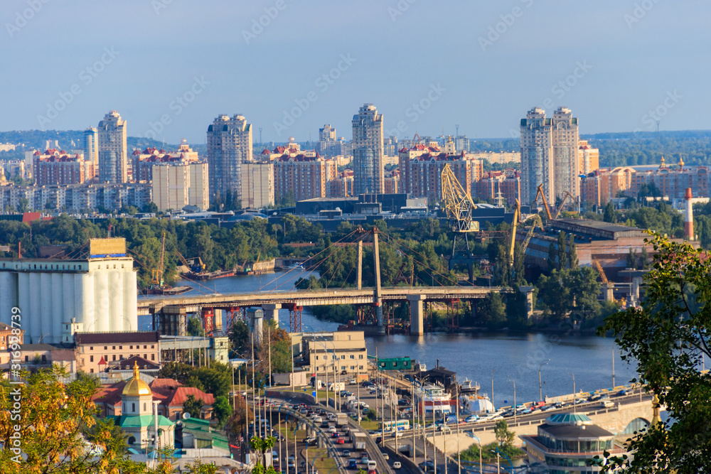 Fototapeta premium View of the Dnieper river and Kiev cityscape, Ukraine