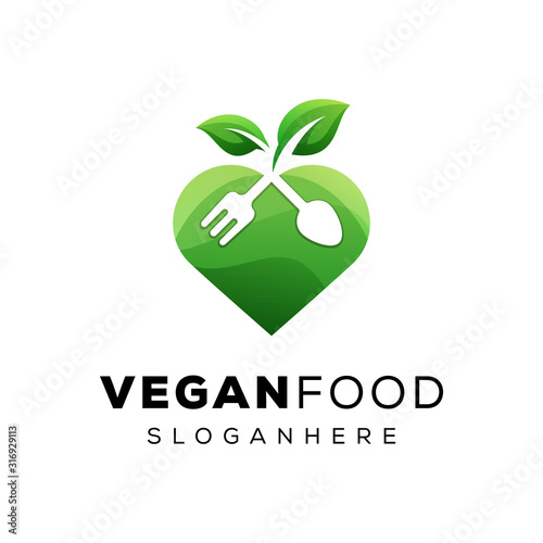 Modern food vegan lover logo. vegetables love food logo design