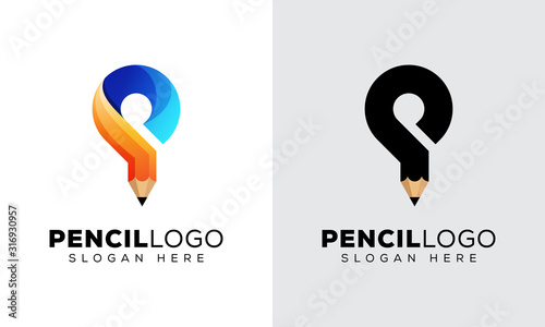 Modern Pencil with letter P logo design