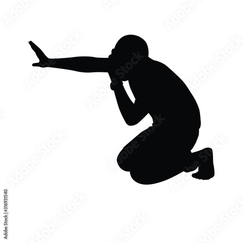  Scared young man silhouette vector on white baground