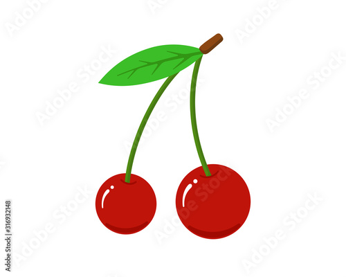 Cherry fruit flat icon set. Fresh sweet natural red berry isolated vector illustration
