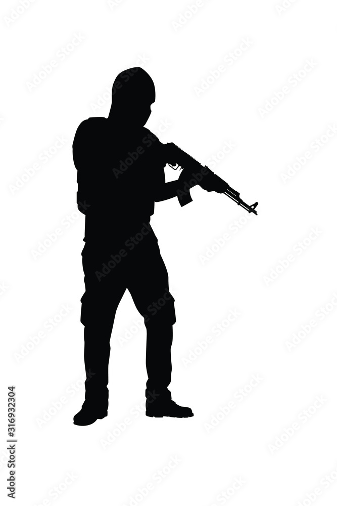 A terrorist with his weapon silhouette vector A terrorist with his weapon silhouette vector