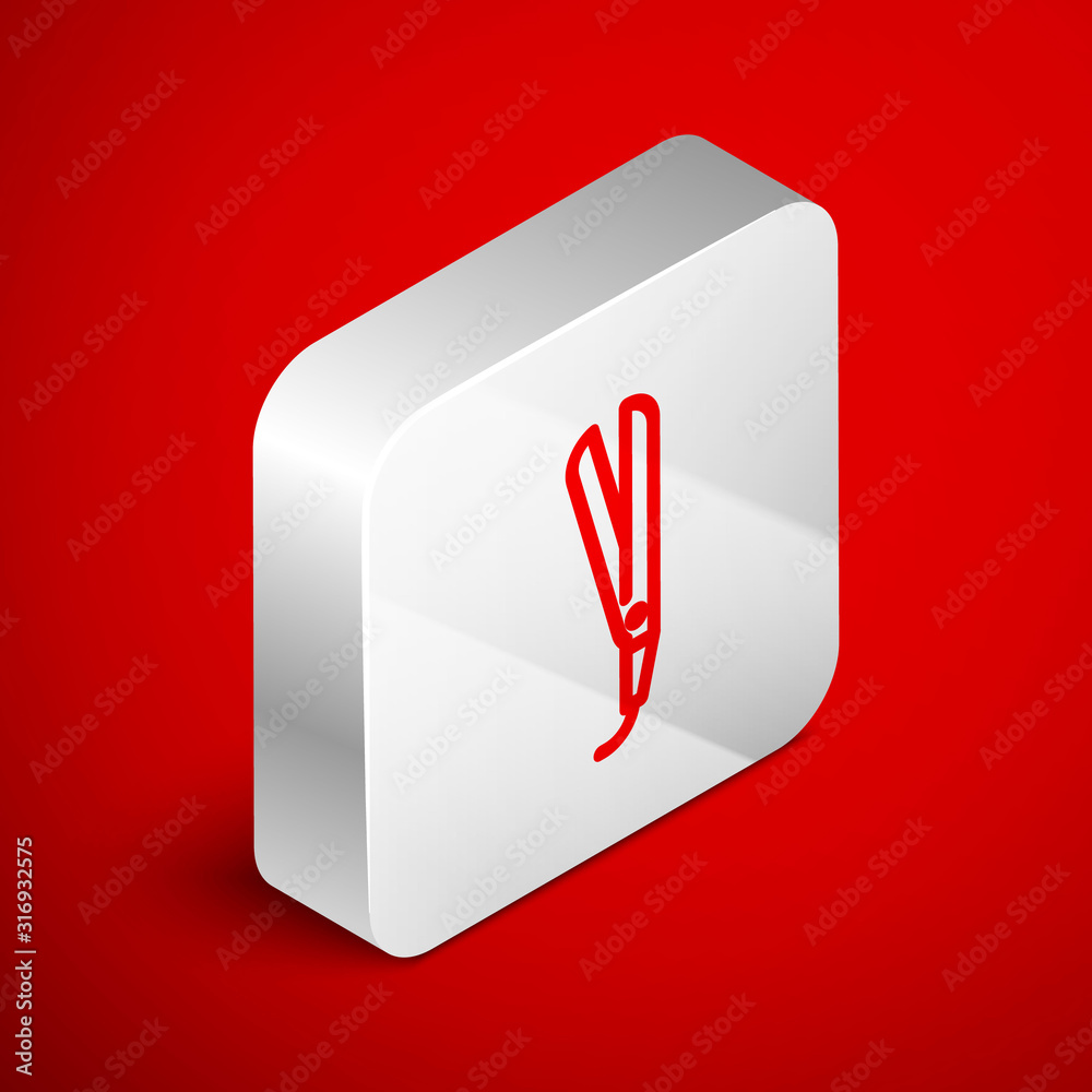 Isometric line Curling iron for hair icon isolated on red background. Hair  straightener icon. Silver square button. Vector Illustration Stock Vector |  Adobe Stock