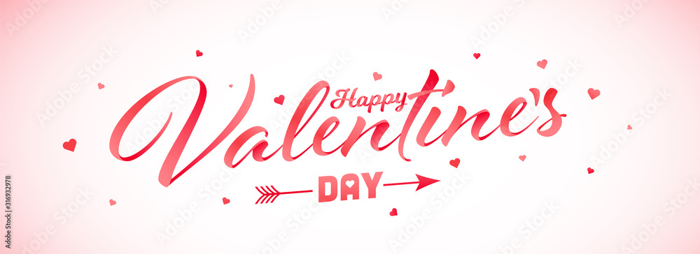 Red Happy Valentine's Day Font with Hearts Decorated on Glossy Background. Red Happy Valentine's Day Font with Hearts Decorated on Glossy Background.