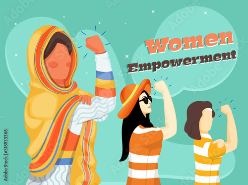 Stronger Female Characters on Turquoise Background for Women Empowerment Concept.