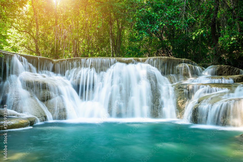 Beauty in nature, Huay Mae Khamin waterfall in tropical forest of national park, Kanchanaburi, Thailand