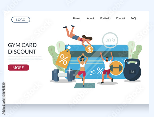 Gym card discount vector website landing page design template