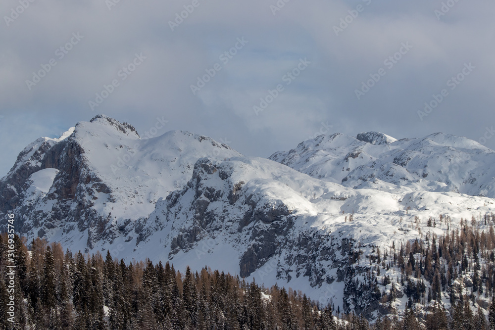 Mountain peak covered in snow, winter time