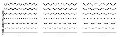 Wiggly squiggle lines. Wiggle waves set. Wavy vector line. Black curvy underlines. Smooth end squiggly horizontal curvy squiggles photo