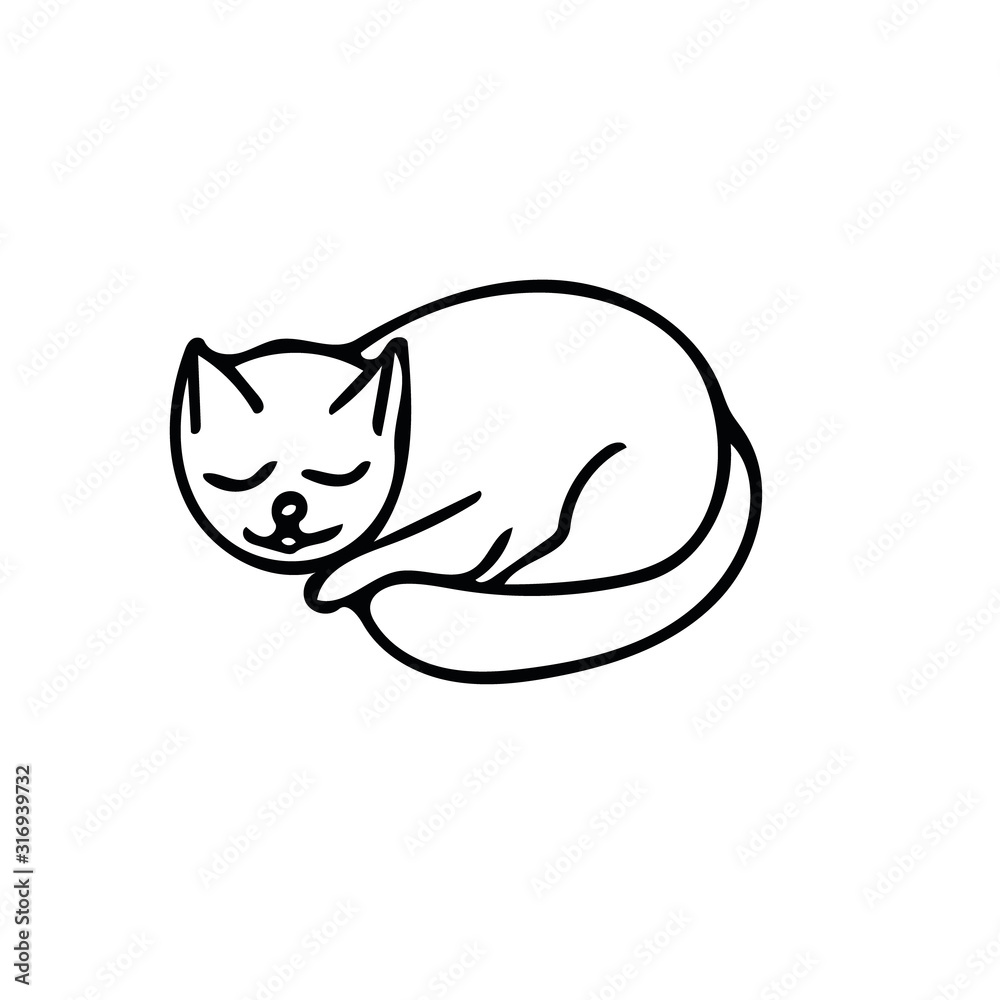 Cute cat hand drawn in doodle style. element for design postcard