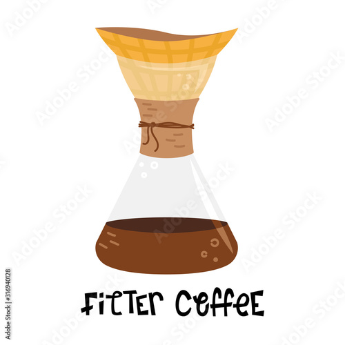 Flat vector filter coffee. Alternative methods of brewing coffee. Coffee culture.