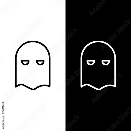Set line Executioner mask icon isolated on black and white background. Hangman, torturer, executor, tormentor, butcher, headsman icon. Vector Illustration