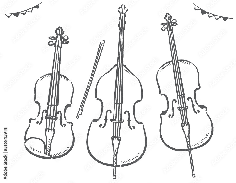 クラシック 弦楽器のイラスト素材のセット手描き風 Vector De Stock Adobe Stock