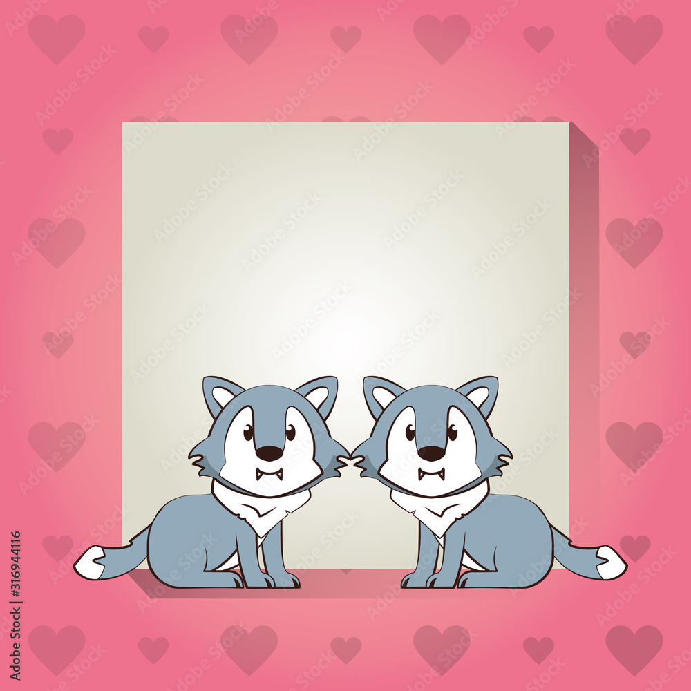 happy valentines day card with cute wolfs couple happy valentines day card with cute wolfs couple