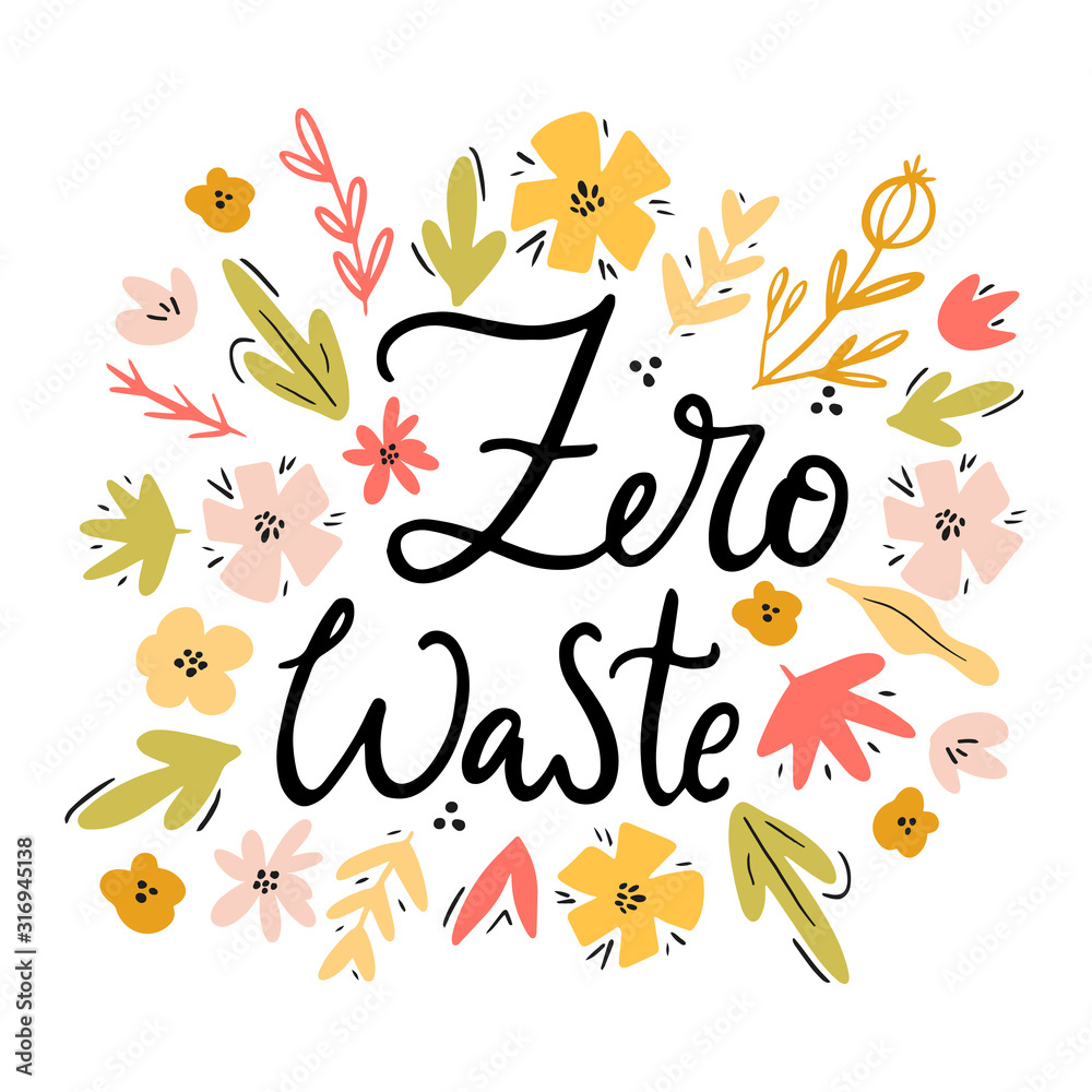 Zero waste concept. Doodle vector hand drawn illustration in scandinavian style, go green, no plastic, save the planet. Ecology typography card, poster Zero waste concept. Doodle vector hand drawn illustration in scandinavian style, go green, no plastic, save the planet. Ecology typography card, poster