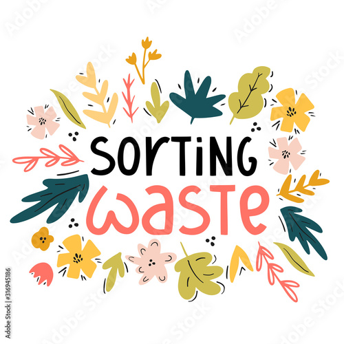 Zero waste concept. Doodle vector hand drawn illustration in scandinavian style, go green, no plastic, save the planet