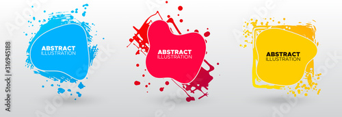 Set of modern abstract vector banners. Ink style shapes of gradient colors on white background.