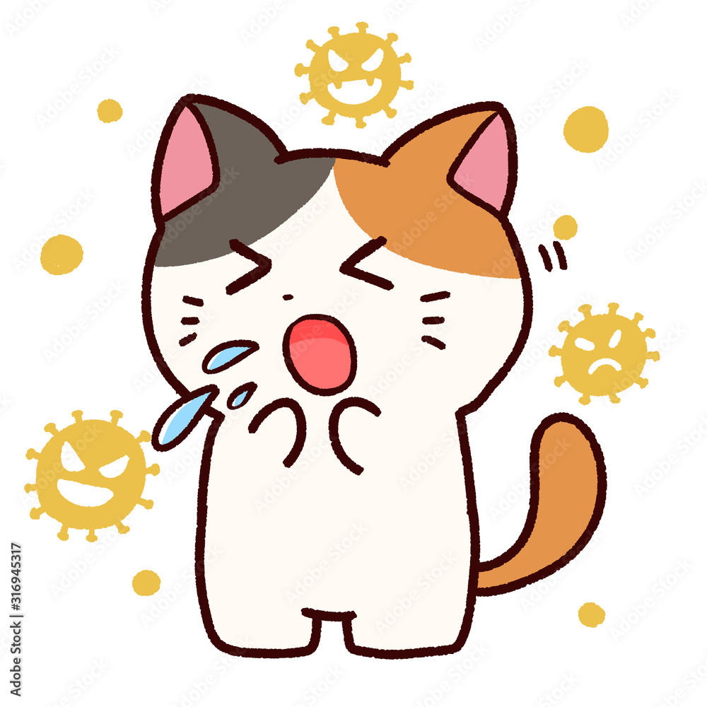 花粉症でくしゃみをするミケ猫 Stock Illustration Adobe Stock 花粉症でくしゃみをするミケ猫 Stock Illustration Adobe Stock