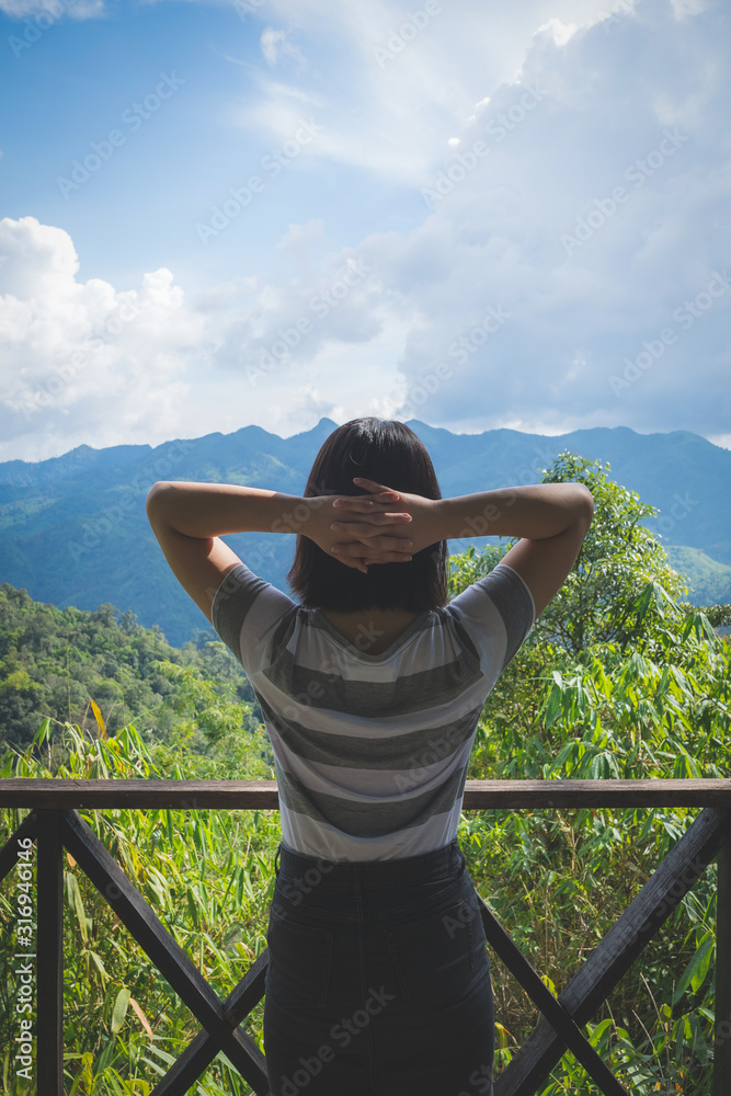Young Cute Japanese Asian Hipster Girl Travelling At Beautiful Sky Mountains Scenery Park Hiking Garden Views At Kanchanaburi Thailand Guiding Idea For Female Backpacker Woman Women Backpacking Stock Photo Adobe Stock
