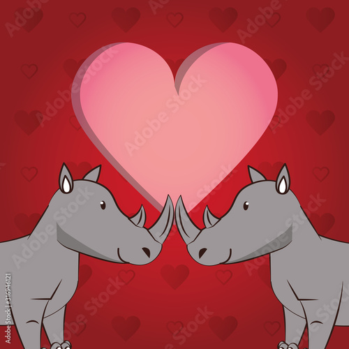 happy valentines day card with cute rhynos couple photo