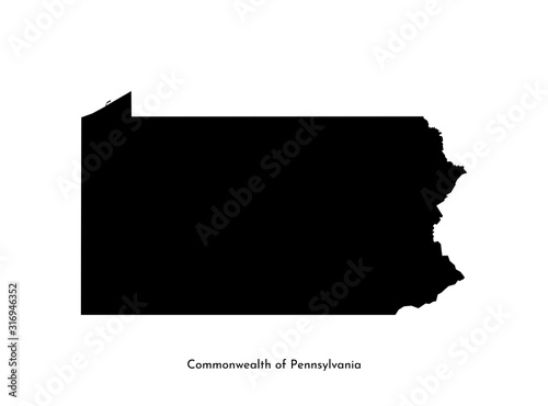 Vector isolated simplified illustration icon with black map's silhouette of Commonwealth of Pennsylvania (USA). White background