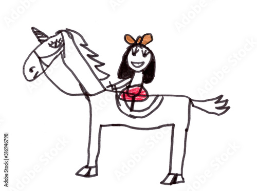child's drawing of a girl riding a horse