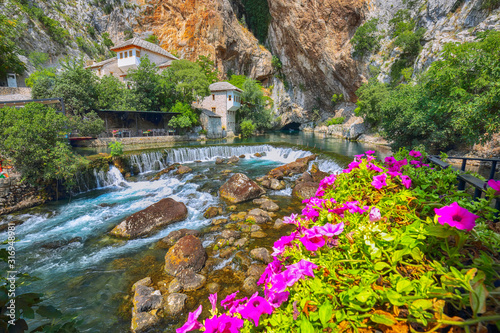 Dervish monastery or tekke at the Buna River spring in the town of Blagaj photo