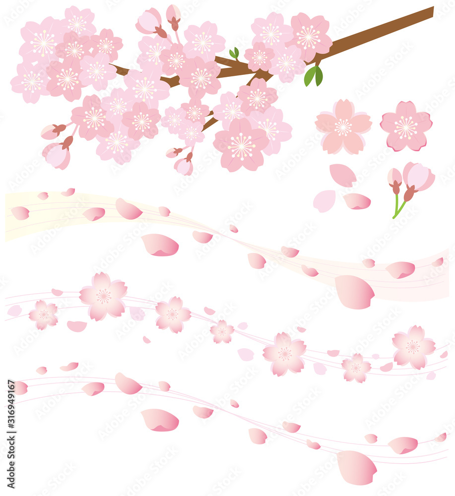 桜の花びらセット 桜吹雪 飾り罫線 Stock Vector Adobe Stock