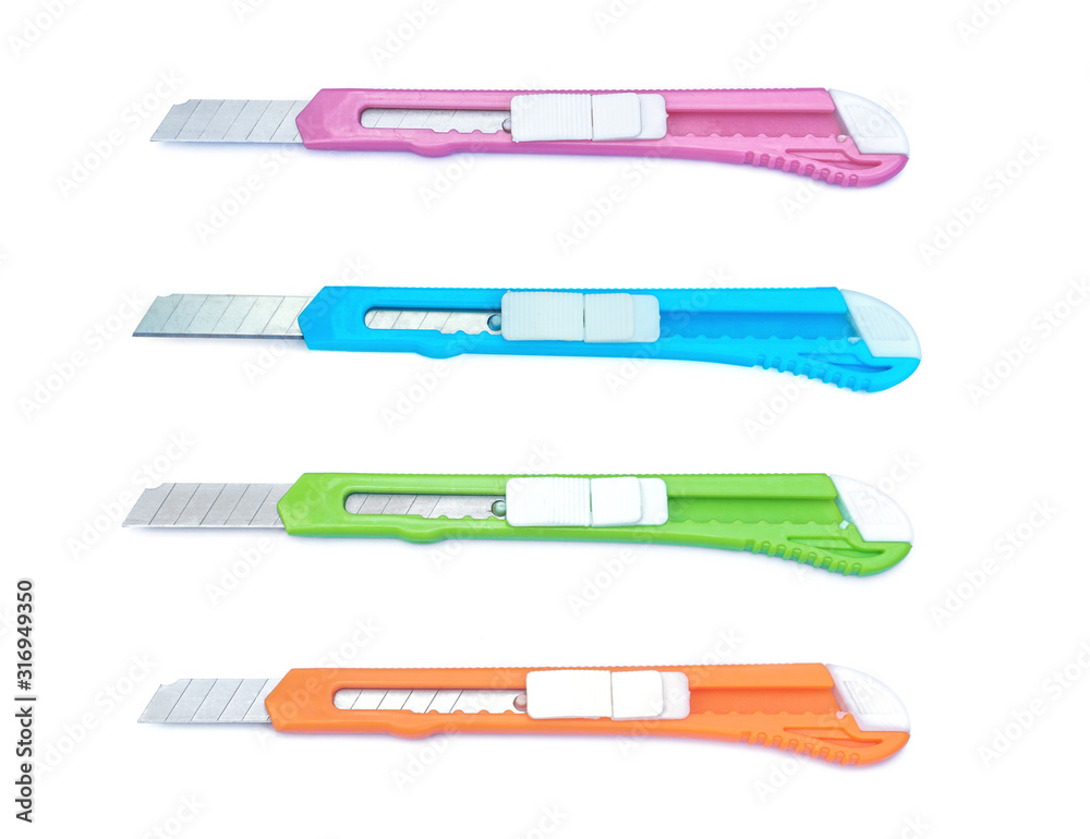 set of Cutter knife isolated on white background, Colorful Cutter knife set of Cutter knife isolated on white background, Colorful Cutter knife