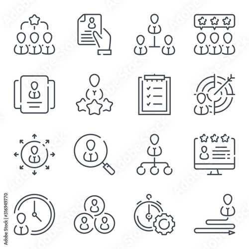 Employment related line icon set. Business people linear vector illustration collection. Recruitment outline icons.