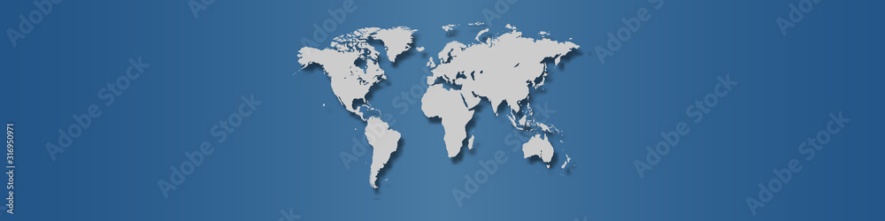 World map on classic blue background.