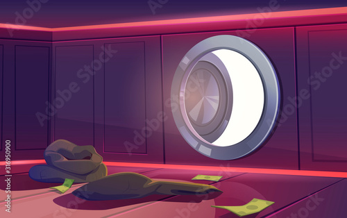 Bank vault room with open door