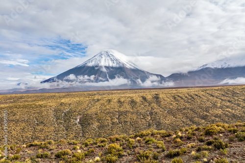 Atacama desert savanna, mountains and volcano landscape, Chile, South America