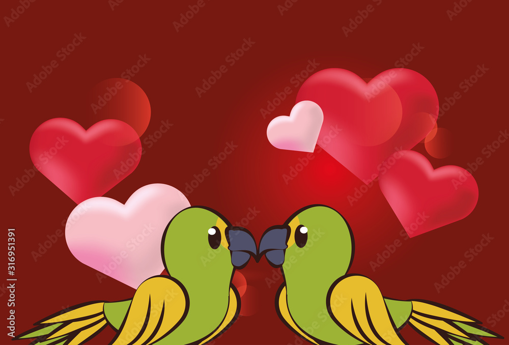 happy valentines day card with cute parrots couple