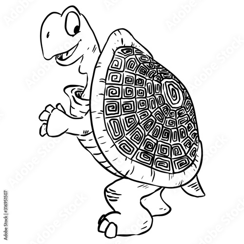 Turtle image. Cartoon illustration of a cute tortoise turtle. Comic style pet doodle