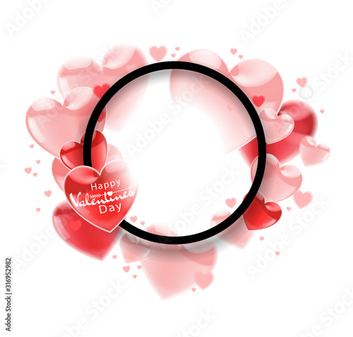 Happy Valentines Day.  Pink flying glossy balloons  on a white background. Place for your greeting text. Vector  illustration.