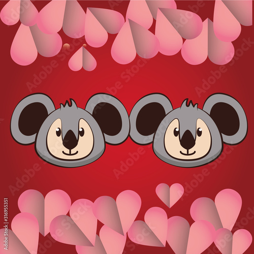 Photography happy valentines day card with cute koalas couple