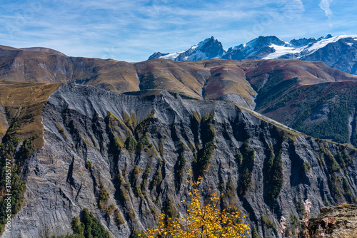 View of the mountains around Alpe d'Huez in the french Alps, France