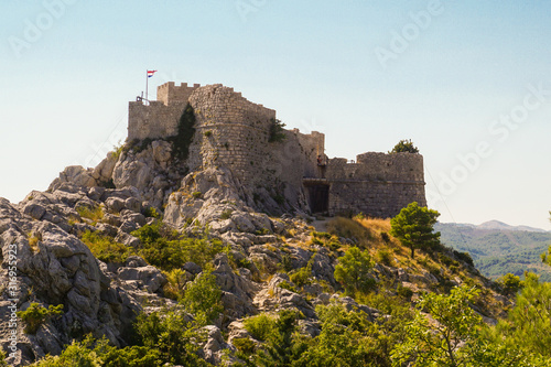The ruins of the medieval pirate fortress Stari Grad in Omis, Croatia