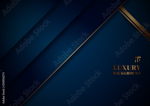 Abstract template blue geometric diagonal with golden border on black background