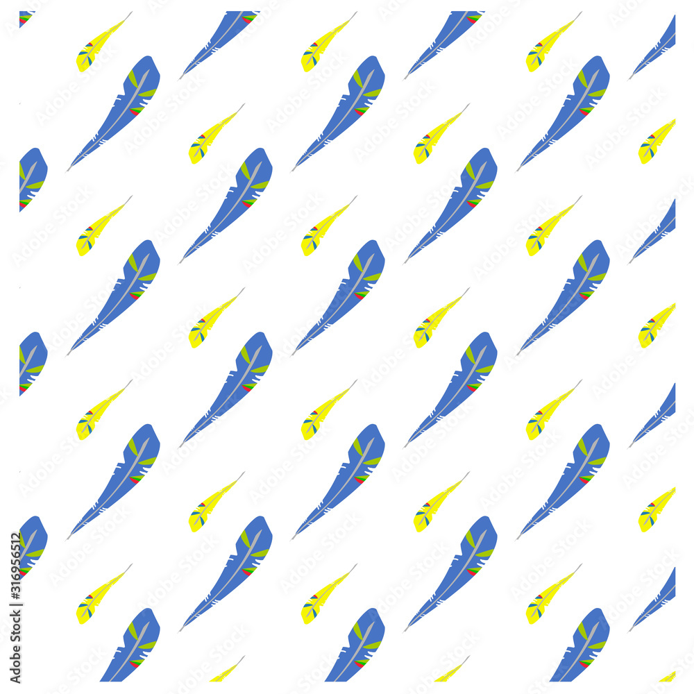 Pattern of blue and yellow feathers Pattern of blue and yellow feathers