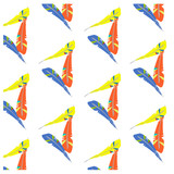 Pattern of yellow, blue and orange feathers