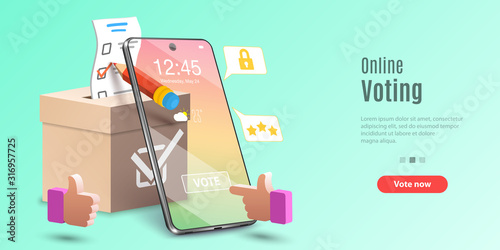 Concept of Online Voting App, E-voting, Internet Election System. Vector Template For Web Banner or Website Landing Page.
