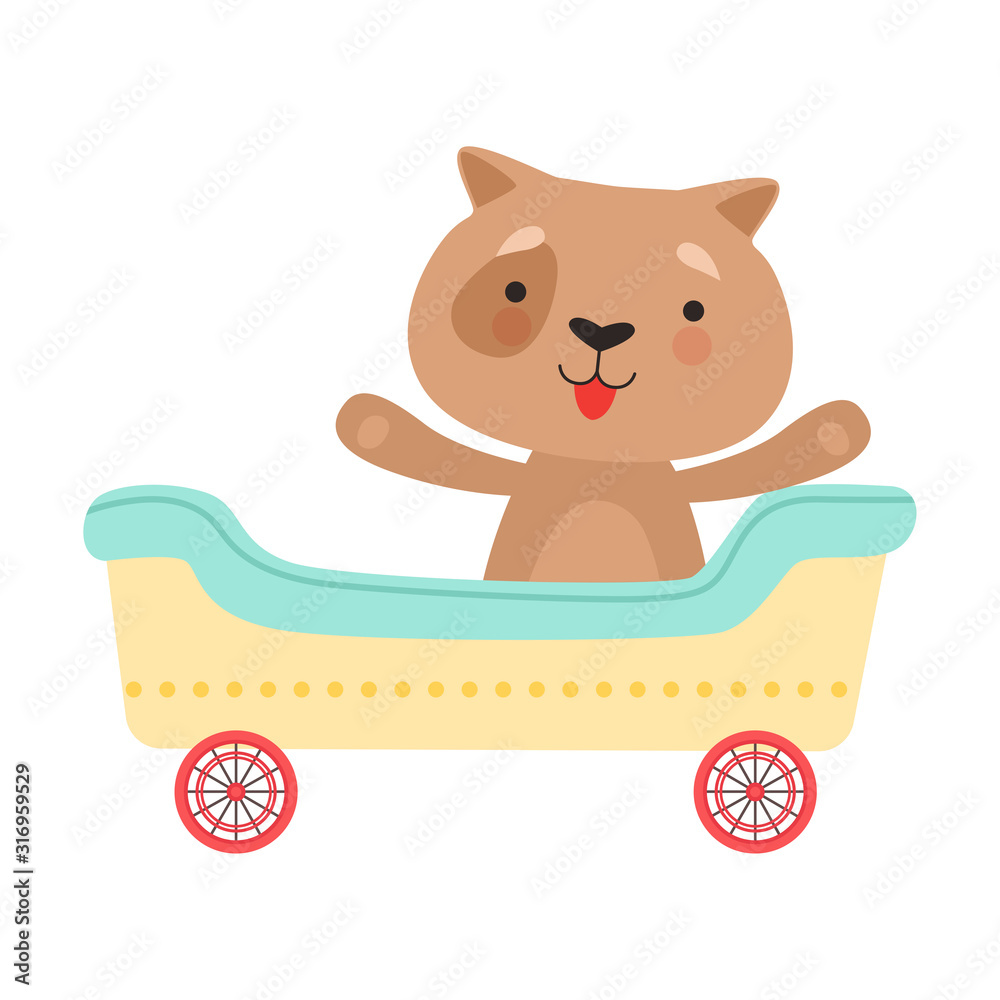 Cheerful Red Cheeked Dog Driving Toy Wheeled Carriage Vector Illustration Cheerful Red Cheeked Dog Driving Toy Wheeled Carriage Vector Illustration