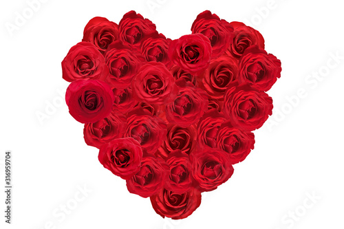 The heart shape from red roses